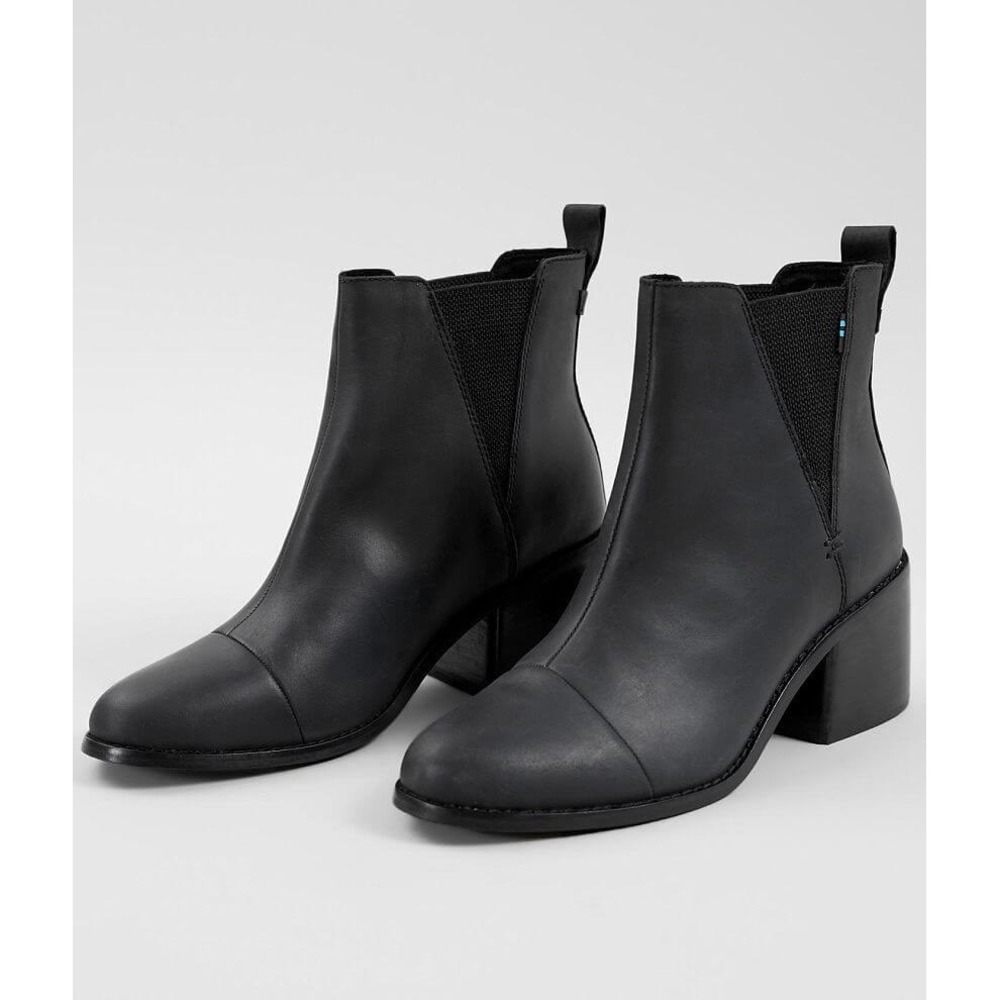 TOMS Black Esme Leather Chelsea Boot Black Pull On Ankle Booties Size 8.5
